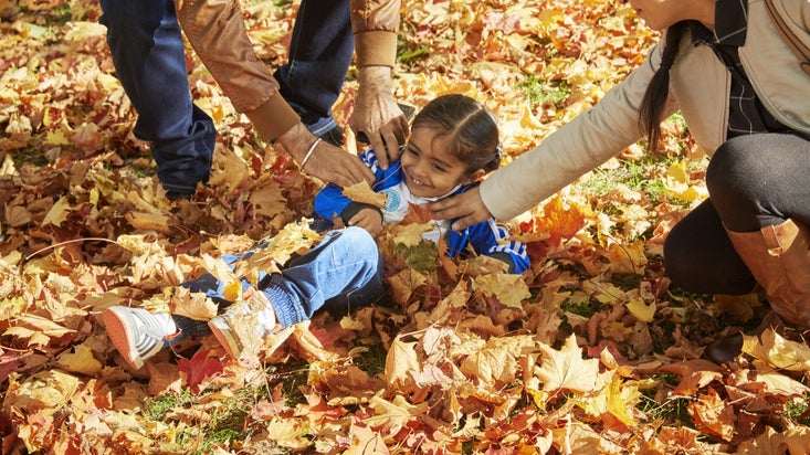 A family in the garden in October.